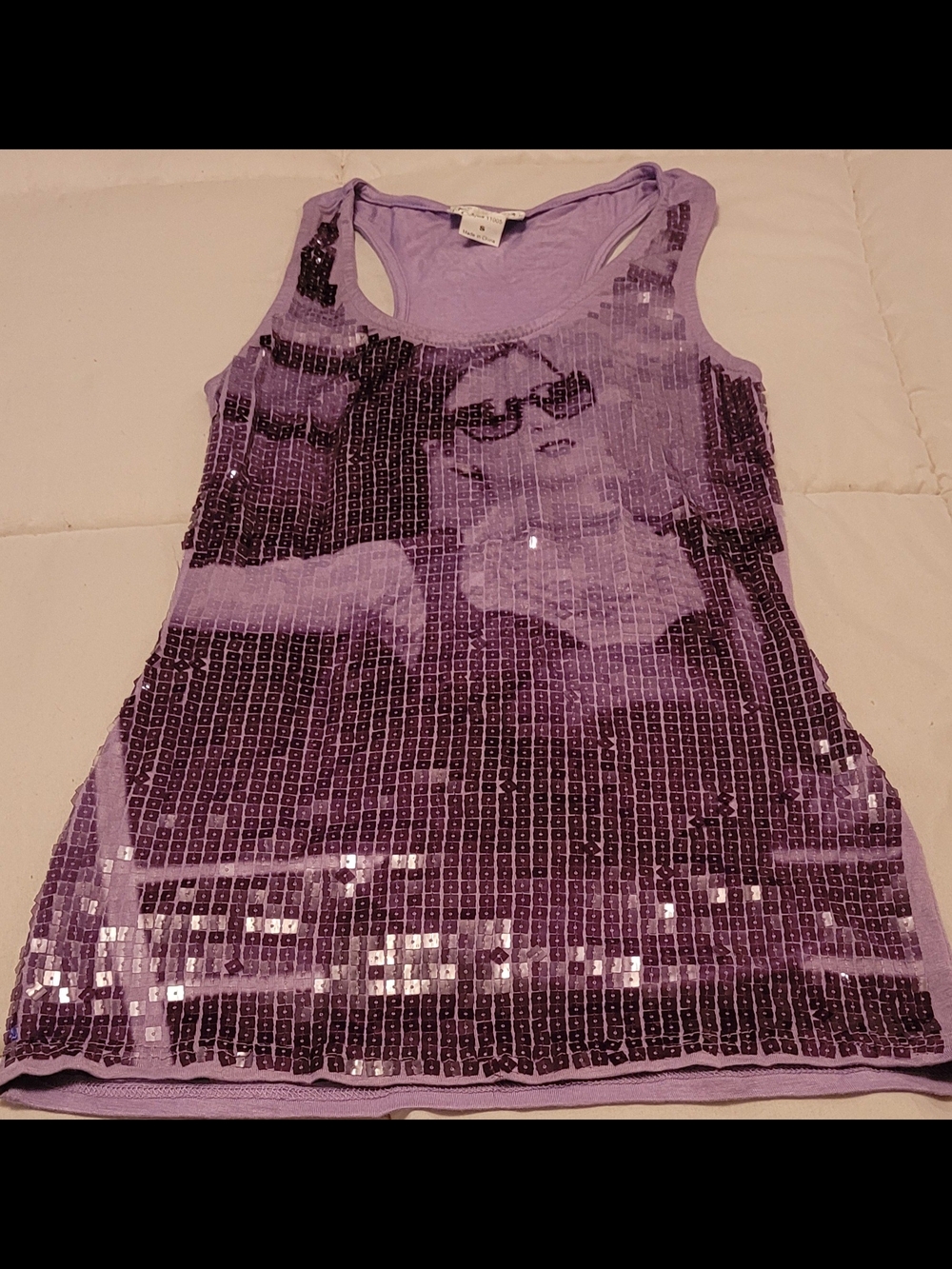 Lavender Sequin Graphic Racerback Tank Top